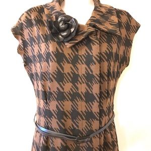 Ellen Tracy Black and Brown Herringbone Dress